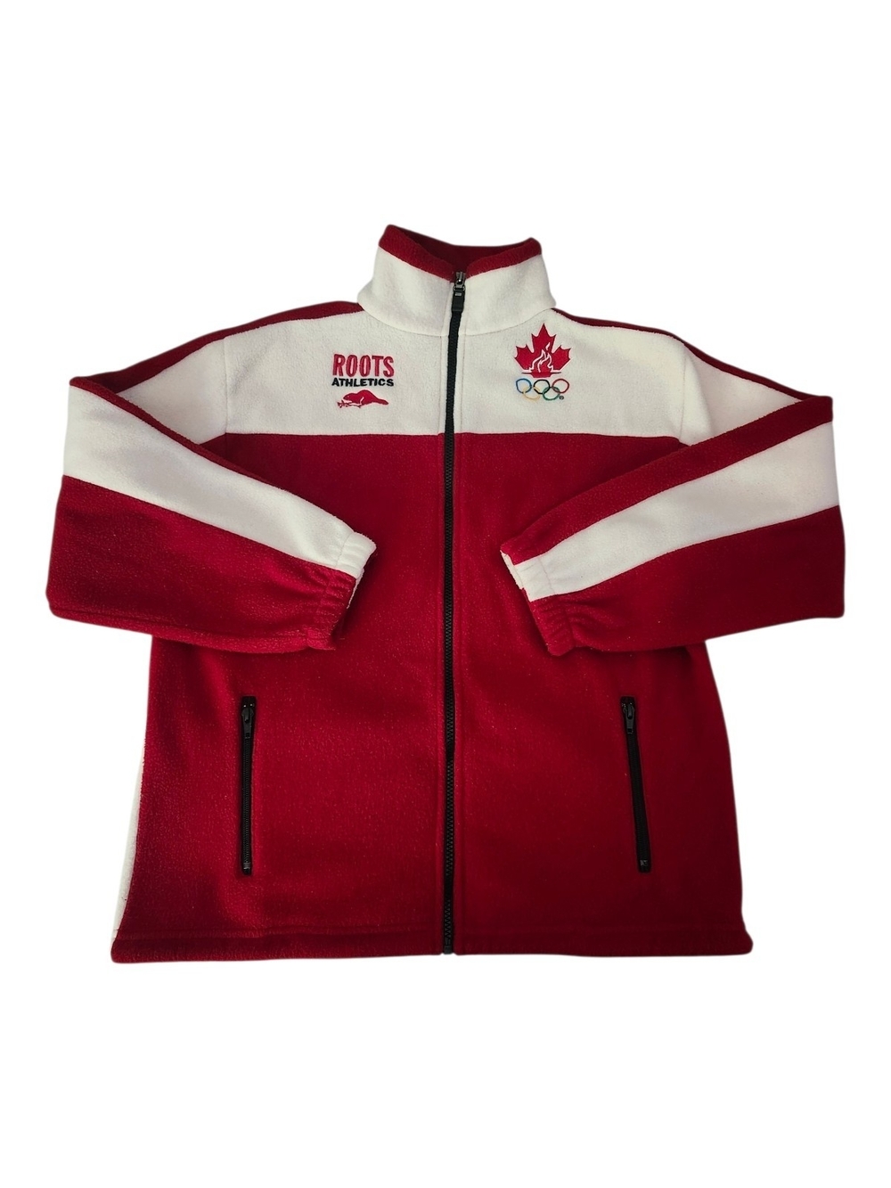 Roots Red and White Canada Athletic Zip Fleece Jacket - Picture 1 of 3